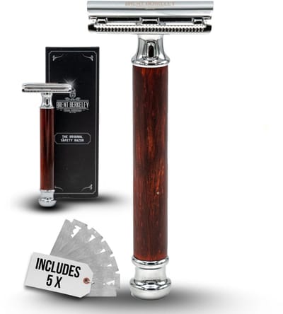 Brent Berkeley® - The Original Double Edge Safety Razor - Professioneel Veiligheidsscheermes voor heren | Incl. scheermesjes - Klassiek scheermes van Duurzaam Sandelhout | Eco-friendly