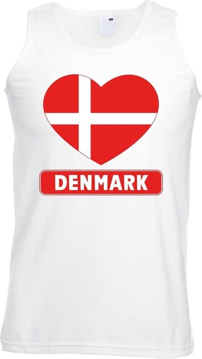 Denemarken singlet shirt/ tanktop met Deense vlag in hart wit heren S