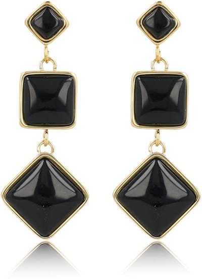 My Bendel - Elegante Goudkleurige Oorbel met Drie Onyx Edelstenen - 58 Mm - met Luxe Cadeauverpakking | Sieraden Voor Dames