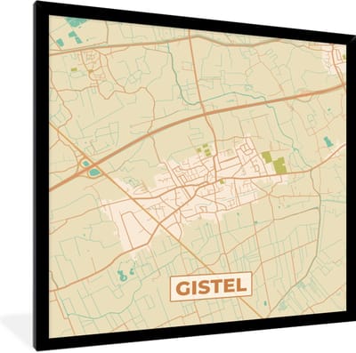 Fotolijst incl. Poster - Vintage - Kaart - Plattegrond - Gistel - Stadskaart - 40x40 cm - Posterlijst