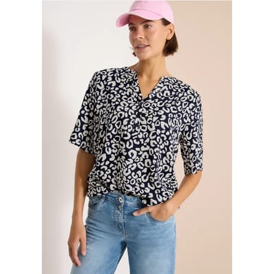 Split hals blouse met leo patroon