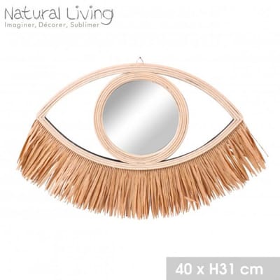 “NATURAL LIVING” SPIEGEL ILANA VAN NATUURLIJK ROTAN MET RAFIA FRANJES 41XH31CM