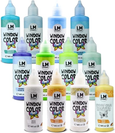 LM-Kreativ Raamverf set - Met Contourkleur - Glasverf voor knutselen - Enjoy Yourself - 12 x 80 ml