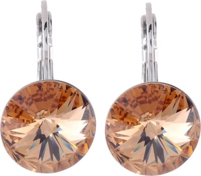 Behave Oorhangers Dames - rond 14 mm diameter - Bruine Light Topaz Swarvoski Elements Kristal steen – Oorbellen 2.5 cm lang