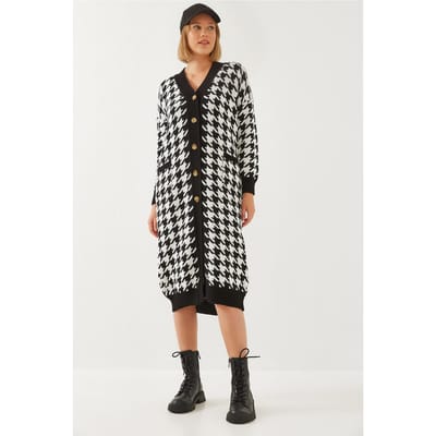 Patroon Long V-hals Acryl Cardigan