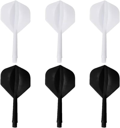 Set van 6 stabiliserende dart shafts met zwart-witte accessoires voor precisie en controle