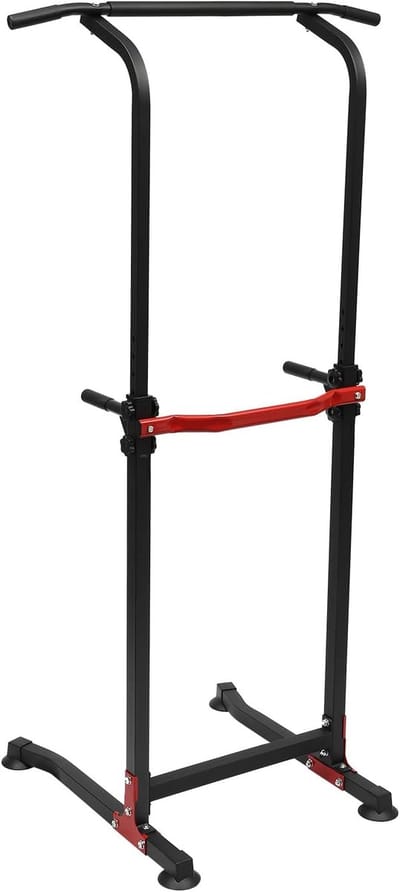 Krachtstation - Fitnessrek Optrekstang - Full Body Training - Verstelbare Hoogte - 165-210 cm - Zwart Rood