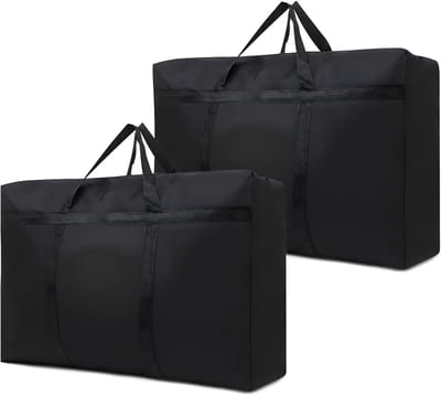 longziming -2 stuks Verhuiszakken van Versterkt Oxford Doek – Extra StevigOpbergtassen 75x48x28 cm – Grote Opvouwbare Reistassen met Ritssluiting voor Kleding, Dekens en Opslag – Zwart