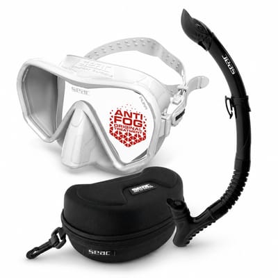 SEAC Pura Snorkelset – Duikbril / Duikmasker met Snorkel – Anti-Fog – Inclusief Opbergbox – Wit/Zwart