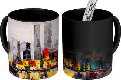 Magische Mok - Foto op Warmte Mokken - Koffiemok - Schilderij - Skyline - Kleuren - Olieverf - Magic Mok - Beker - 350 ML - Theemok
