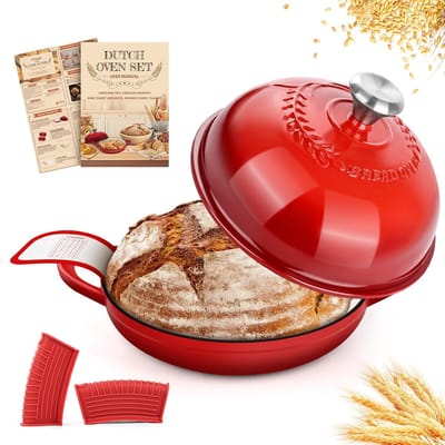 Gietijzeren Braadpan 26 cm - Geëmailleerd - Inclusief 2 Accessoires voor Bakken en Braden
