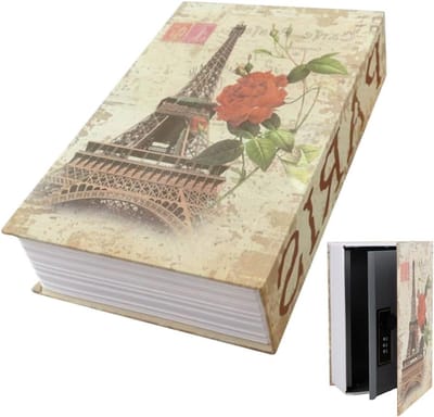 Dailygoods - Boekkluis met Combinatieslot, Afsluitbare Opbergdoos, 24 x 15,5 x 5,5 cm voor Geld, Sieraden, Waardevolle Objecten, Kantoor/Thuis - Rose Diary Paris