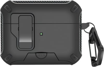 Ainy - PRO hardcase zwart met telefoon houder- Geschikt voor Apple Airpods Pro 2 / Pro 1 | Case met sleutelhanger | schokbestendig | Uitsparing voor oplaadpoort & draadloos opladen ondersteund