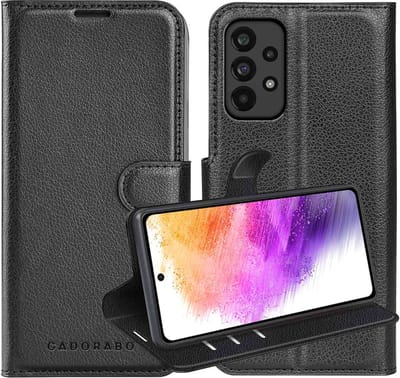 Cadorabo Hoesje geschikt voor Samsung Galaxy A73 5G in PHANTOM ZWART - Beschermhoes met magnetische sluiting, standfunctie en kaartvakje Book Case Cover Etui