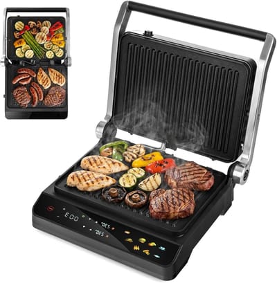 Contactgrill - Tafelgrill Panini - Lekker Eten - 10 Programma's Touchscreen - 2000 Watt - Zwart