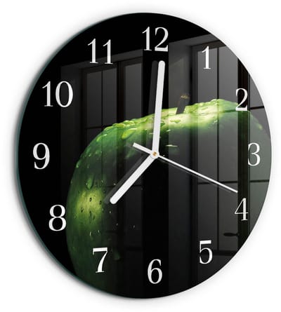 Tulup Wandklok - Appel Glazen Klok Met Print - 30fi cm - Groente Moderne Glazen Wandklok - Witte Handen - Ronde Wandklok - Klok Glas Met Opdruk - Moderne Wandklok Glas