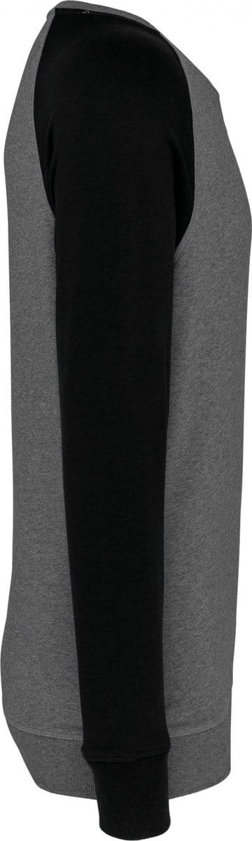 Kariban Tweekleurige herensweater BIO French Terry ronde hals raglanmouwen K491 - Grey Heather / Black - 3XL