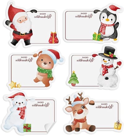 20 Kerststickers met Santa Claus en Gingerbread Man - Schrijfbare Labels voor Cadeaus en Decoratie