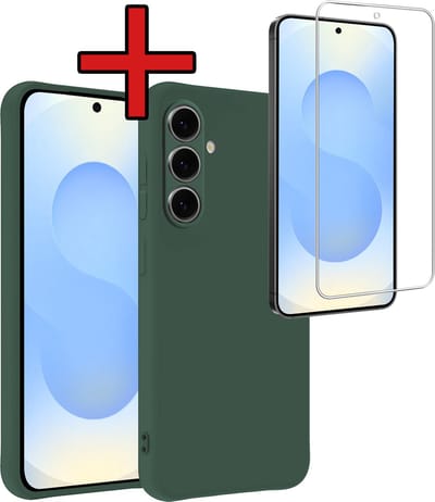 Hoesje - Met Screenprotector - Geschikt voor Samsung Galaxy S25 FE - Sterk & Shockproof - Telefoon Hoes - Back Cover - Siliconen Case - Telefoonhoes - Donkergroen
