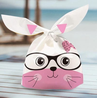 50x Uitdeelzakjes Roze Konijn met bril 13x22cm - Plastic Traktatie Kado Zakjes - Snoepzakjes - Koekzakjes - Koekje - Cookie Bags - Pasen - Kinderverjaardag
