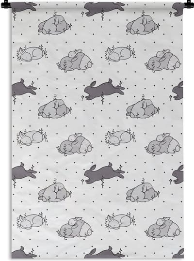 Wandkleed - Wanddoek - Konijnen - Dieren - Slaap - Kinderen - Patronen - 120x180 cm - Wandtapijt