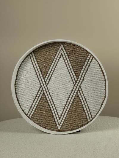 Blitzdeco - Decoratief Kralen Dienblad - Enzo - Handgemaakt - Beige, Bruin, Wit - S/M/L - Large