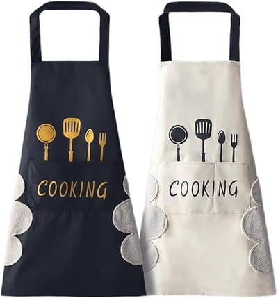 2 stuks kookschort katoen verstelbaar keukenschort grillschort waterdicht 2 zakken BBQ bakken Chef schort voor dames heren volwassenen (zwart wit)