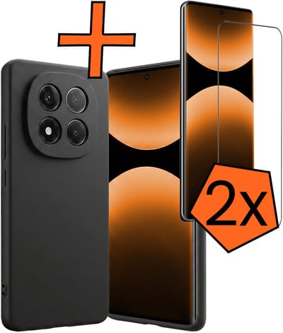 Hoes - Met 2x Screenprotector - Geschikt voor Xiaomi Redmi Note 14 Pro - Sterk & Shockproof - Back Cover - Siliconen Case - Telefoon Hoes - Zwart