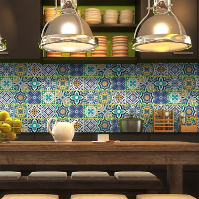 Zelfklevende tegelmuurstickers voor keuken en badkamer - 9 vintage Azulejos Arabesque tegelstickers - 9 stickers van 15x15 cm
