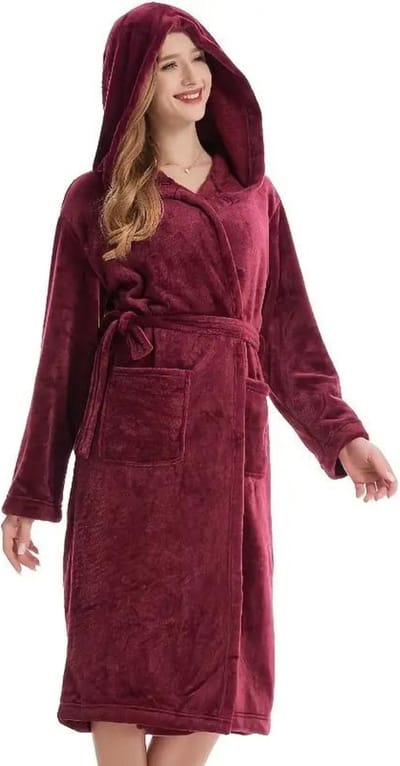 Bovista Badjas - Fleece - Katoen - Badstof - Sauna - Hamam - Wafel - Bathrobe - Duster - Ochtendjas - Kimono - Rood Dames