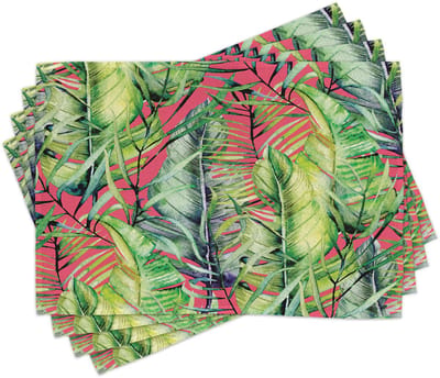 ABAKUHAUS Exotische placematten, Tropische lay-outbladen, tafeldecoratie voor in de keuken van wasbaar textiel, digitaal bedrukt, koraalgroen en lichtgroen