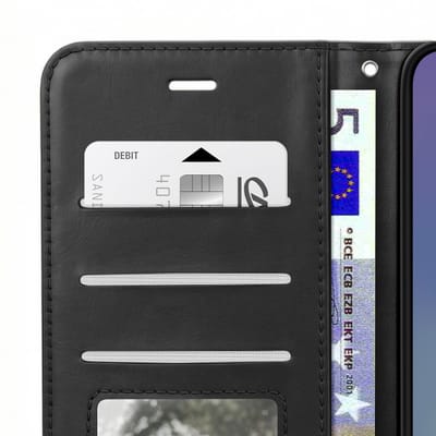 Mayaxess, Hoesje geschikt voor Galaxy A57 - Wallet Case met Koord & Stand, Zwart