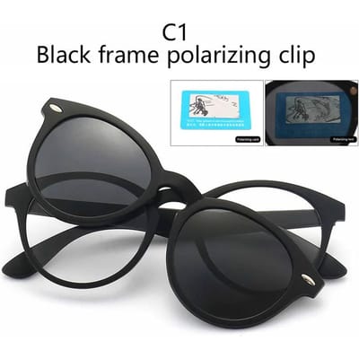 6-in-1 Zwart Clip-On Rond Ovaal Plastic Montuur Met 5 Stuks Clip-On Zonnebrillen Magnetische Bril Mannen Optisch SHOW AS PICTURE