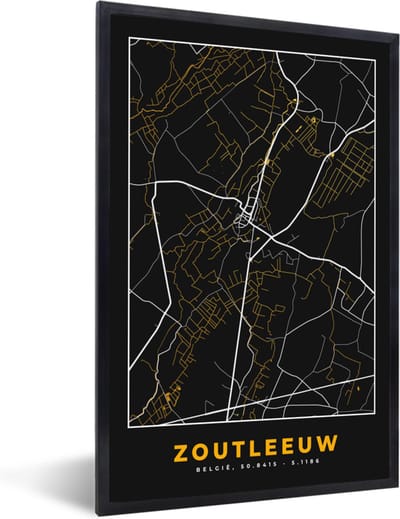 Fotolijst incl. Poster - Zoutleeuw - Stadskaart - Plattegrond - Kaart - Goud - 40x60 cm - Posterlijst