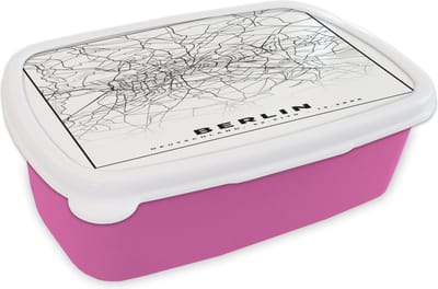 Broodtrommel Roze - Lunchbox - Brooddoos - Berlin - Plattegrond - Kaart - Stadskaart - 18x12x6 cm - Kinderen - Meisje
