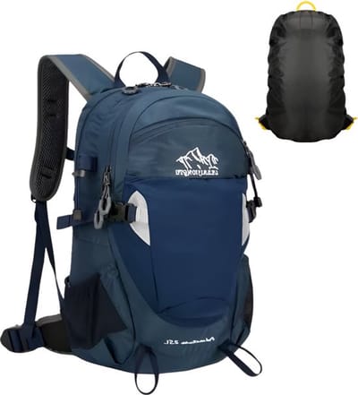 CarryQuest® - 25L Outdoor Hiking Rugzak - Lichtgewicht Nylon Backpack met Wateropslag - Drinksysteem - Regenhoes - Rugventilatie - Patchwork Design - 45x27x17 cm - Blauw