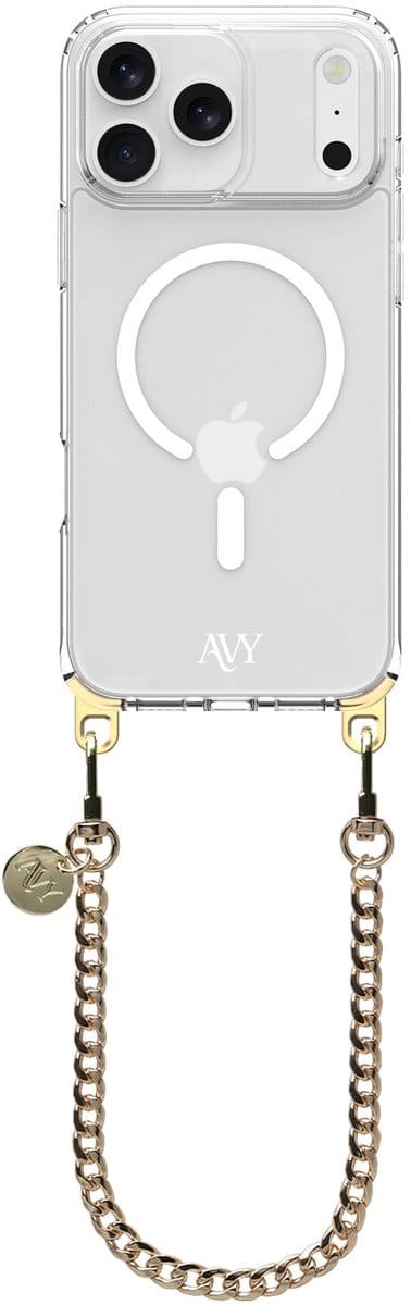 AVY Hoesje geschikt voor Apple iPhone 17 Pro | Compatibel met MagSafe | Clear Case met Telefoonkoord 30CM | Polsband Aurum Lien