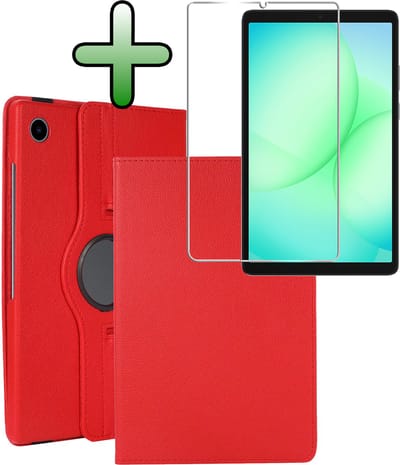 Hoesje Geschikt voor Samsung Galaxy Tab A11 / A9 - Met Screenprotector - 360 Graden Draaibare Hard Cover Case - Tablet Hoes Draaibaar - Rood
