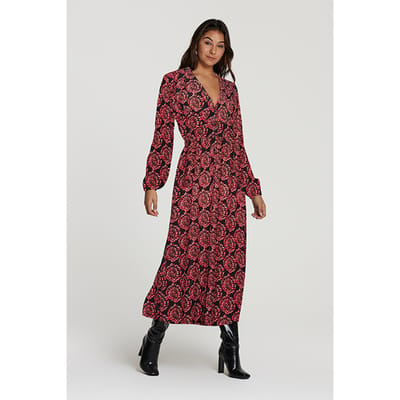 Shiwi Ladies Beirut Dress Peacock Leaf Wine Red Size: XS | Midi Dresses Outlet | Dames | Rood