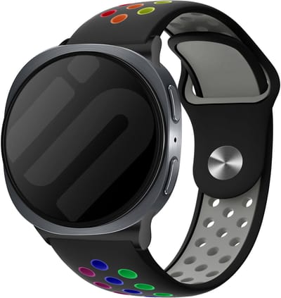 Strap-it Siliconen sport bandje met druksluiting geschikt voor Samsung Galaxy Watch 9 (40/44mm) / Watch 8 (40/44mm) / 8 Classic (46mm) - zwart/kleurrijk
