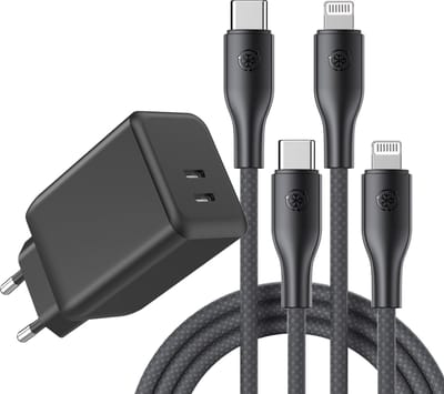 Dual 45w Snellader - 3 Meter - Oplader geschikt voor iPhone / iPad / Apple Lightning - Usb C adapter - Usb C oplader 2 poorten