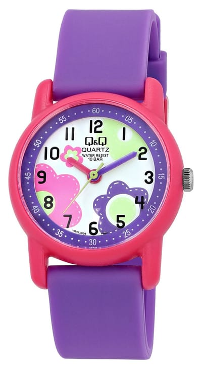 Q&Q kinderhorloge VR41J006Y paarse banden roos horlogekast met bloemendesign