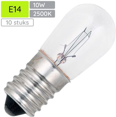 Signaallamp E14 60V 10W - 166 mAh - 10 stuks - S18 Gloeilamp Ø18mm - 46mm - 2500K - Dimbaar