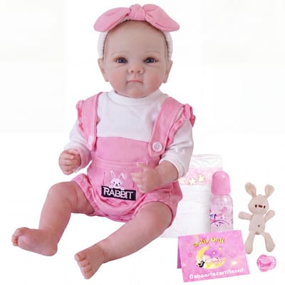 Lovibella® Lieve Levensechte Babypoppen - 1,1 Kilo - 45 CM - Reborn Baby Pop - met Accessoires - Reborn Baby - Reborn Baby Doll - Dementie Pop - Reborn Poppen Meisje -