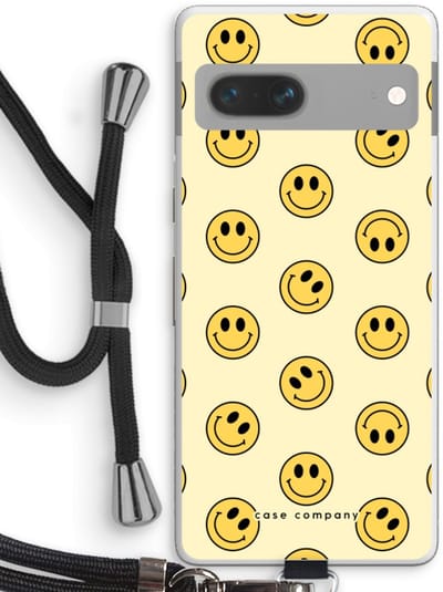 Case Company® - Hoesje met koord geschikt voor Google Pixel 7 hoesje met Koord - Smiley N°2 - Telefoonhoesje met Zwart Koord - Bescherming aan alle Kanten en Over de Schermrand