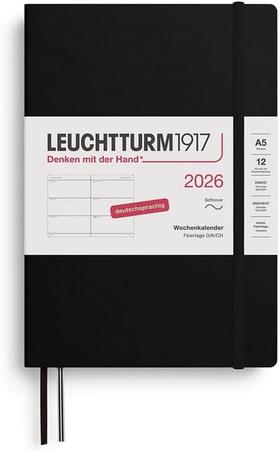 Weekkalender A5 2026 - Softcover Planner voor 12 Maanden - Overzichtelijke Jaarkalender - Zwart