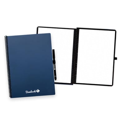 Bambook Colourful uitwisbaar notitieboek - Donkerblauw (Navy) - A4 - Geruite pagina's - Duurzaam, herbruikbaar whiteboard schrift - Met 1 gratis stift
