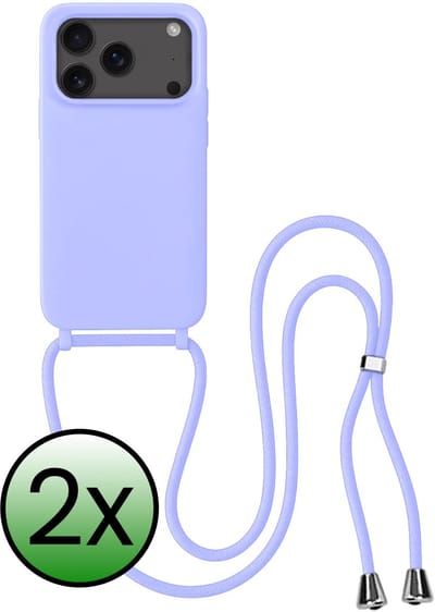 Hoes Geschikt voor iPhone 17 Pro / 18 Pro Hoesje Met Koord - Telefoonhoesje Geschikt voor iPhone 17 Pro / 18 Pro Backcover Met Afneembaar Koord - Lila - 2 Stuks