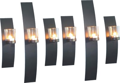 Wandkandelaars Vintage Metaal met Glas - Set van 6 voor Muurdecoratie