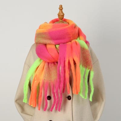 Luxe Kasjmier Dames Geruite Sjaal Winter Warme Sjaal En Wikkel Bandana Pashmina Lange Kwastjes Vrouwelijke Foulard Dikke Deken 38x240cm red